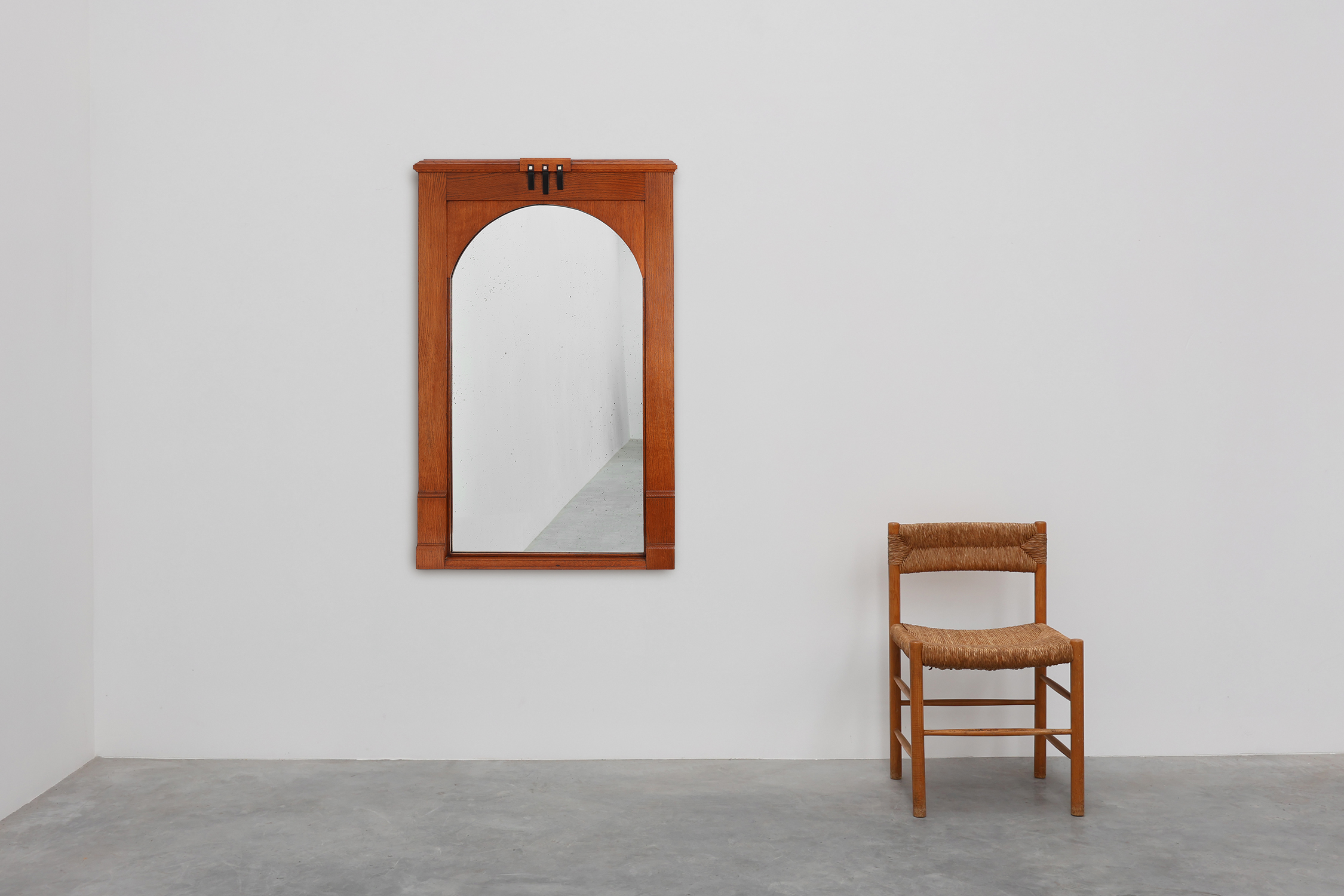 Art Deco Oak Wall Mirror, Belgium, circa 1915thumbnail